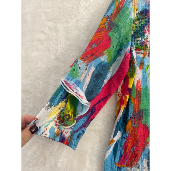 Ali Miles Ruffle Flowy Colorful Top M Festival Artsy Texture - Picture 5 of 9